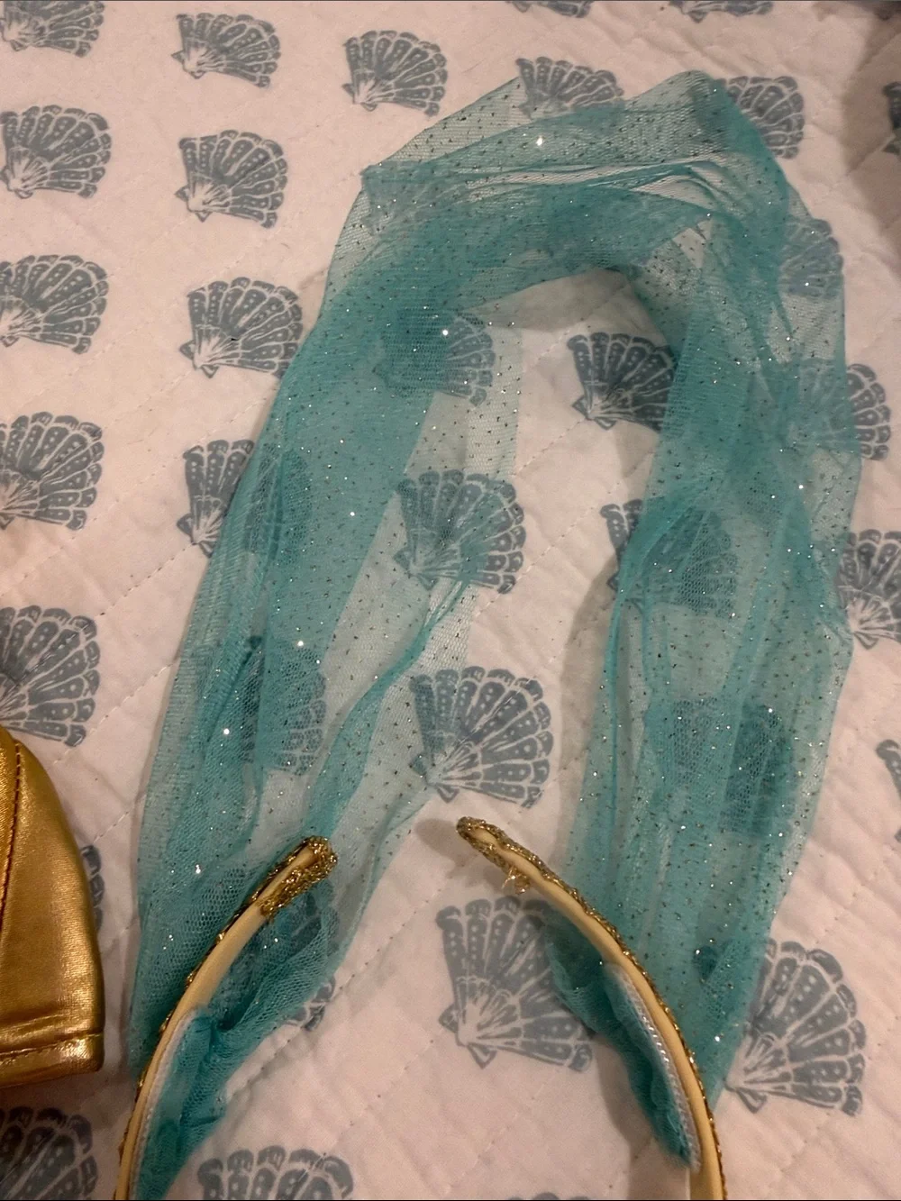 Gold and Teal Princess Headband & Shoe Covers Set - Kids Accessories